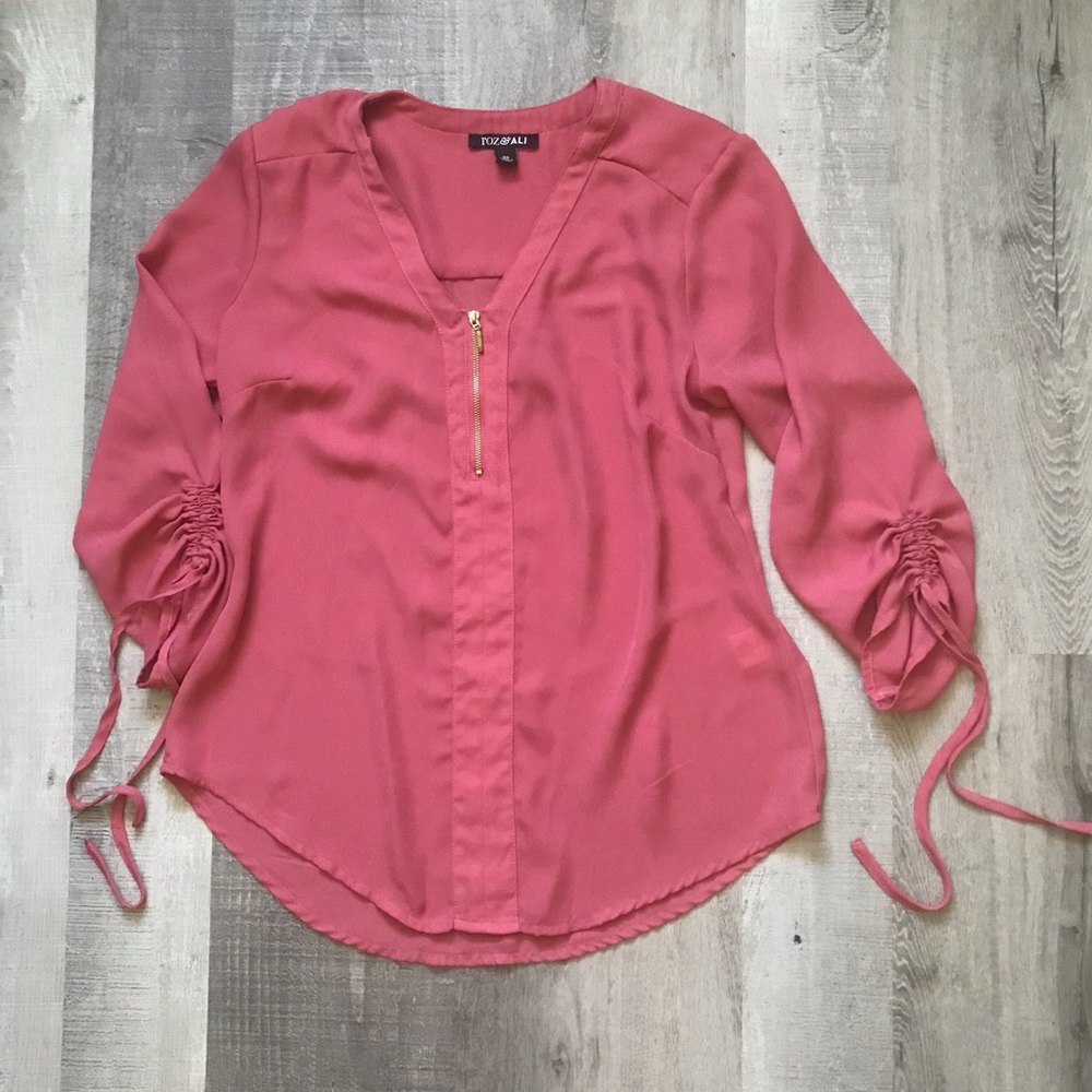 Roz & Ali Tie Sleeve Mauve Popover Blouse Size XS